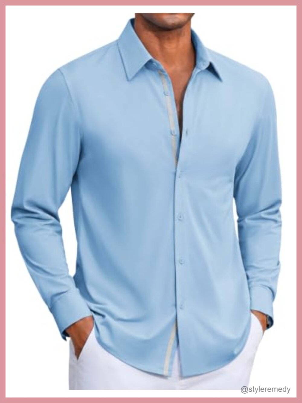 Men's Wrinkle-Free Long Sleeve Dress Shirt Lightweight Stretch Button Down